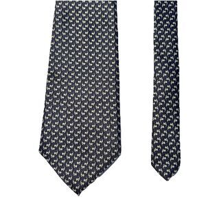 Rene Chagal 100% Silk Tie 4” Blue Gray Elephant Print Hand Made